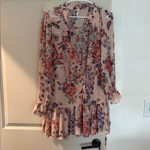 Free People Floral Long Sleeve Dress - Pink and Blue
